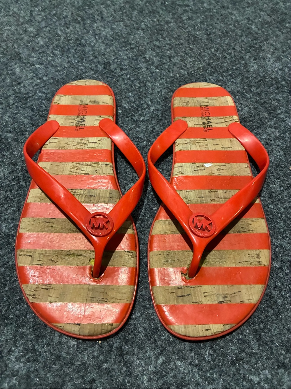 ⭐️ MICHAEL KORS Striped Cork-Pattern Flip Flop Sandals